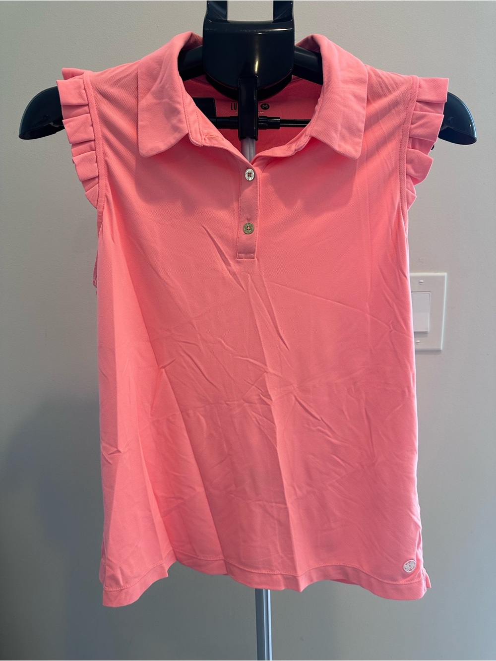 Lilly Pulitzer Coral Pink Ruffle Sleeve Polo Tank Top